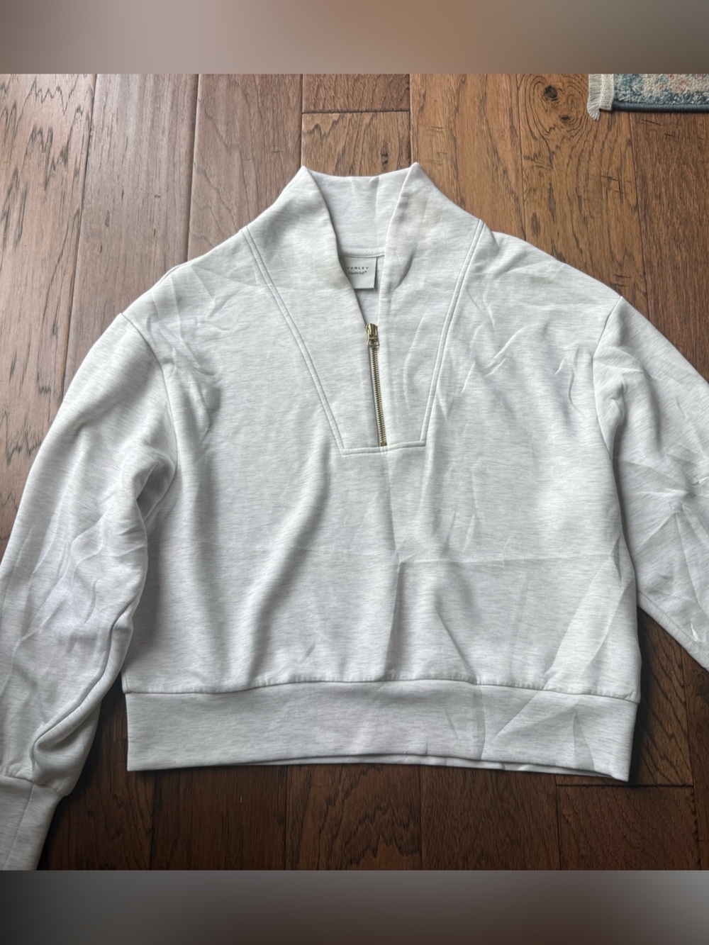 Varley Double Soft Gold Zipper Light Gray Half-Zip Cowl Sweatshirt Size Medium